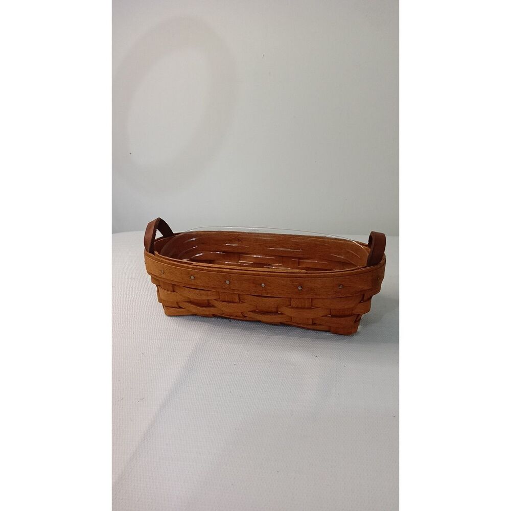 Longaberger Basket 1994 Handwoven with Leather Handles and Protector